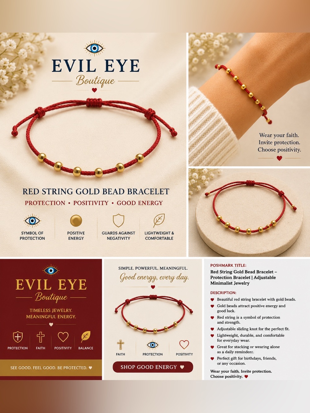 Red String Gold Bead Bracelet